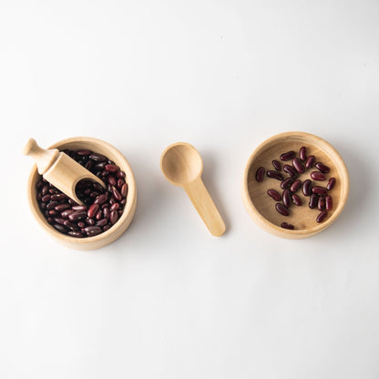 Wooden Montessori Bowls and Spoons – Learning & Educational Toys on Brown Living™. SKU: TTOE002. Img 1.