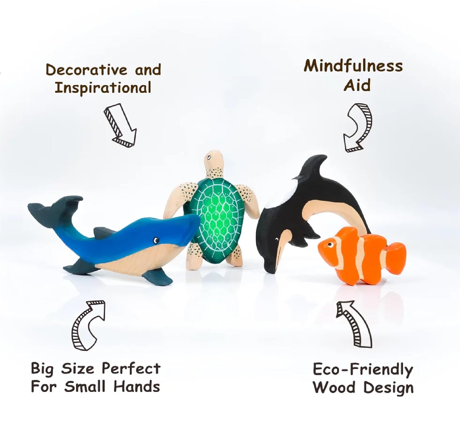 Wooden Ocean Animal Toys Set – Handcrafted Neem Wood Sea Creatures – Learning & Educational Toys on Brown Living™. SKU: sea - ani. Img 4.