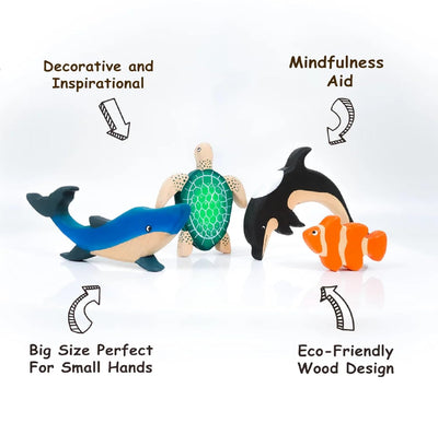 Wooden Ocean Animal Toys Set – Handcrafted Neem Wood Sea Creatures – Learning & Educational Toys on Brown Living™. SKU: sea - ani. Img 4.