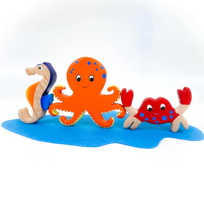 Wooden Ocean Animal Toys Set – Handcrafted Neem Wood Sea Creatures – Learning & Educational Toys on Brown Living™. SKU: sea - ani. Img 8.
