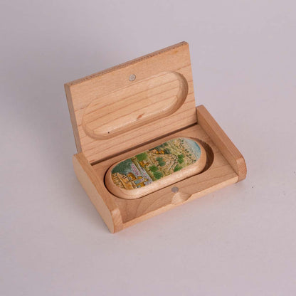 Wooden Pen drive Box Set with Hand Painted Miniature Art – Tech Accessories on Brown Living™. SKU: PN13024. Img 6.