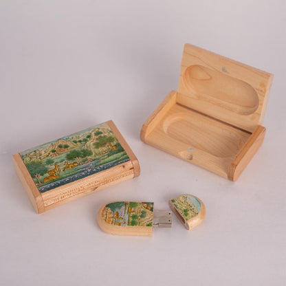 Wooden Pen drive Box Set with Hand Painted Miniature Art – Tech Accessories on Brown Living™. SKU: PN13024. Img 5.