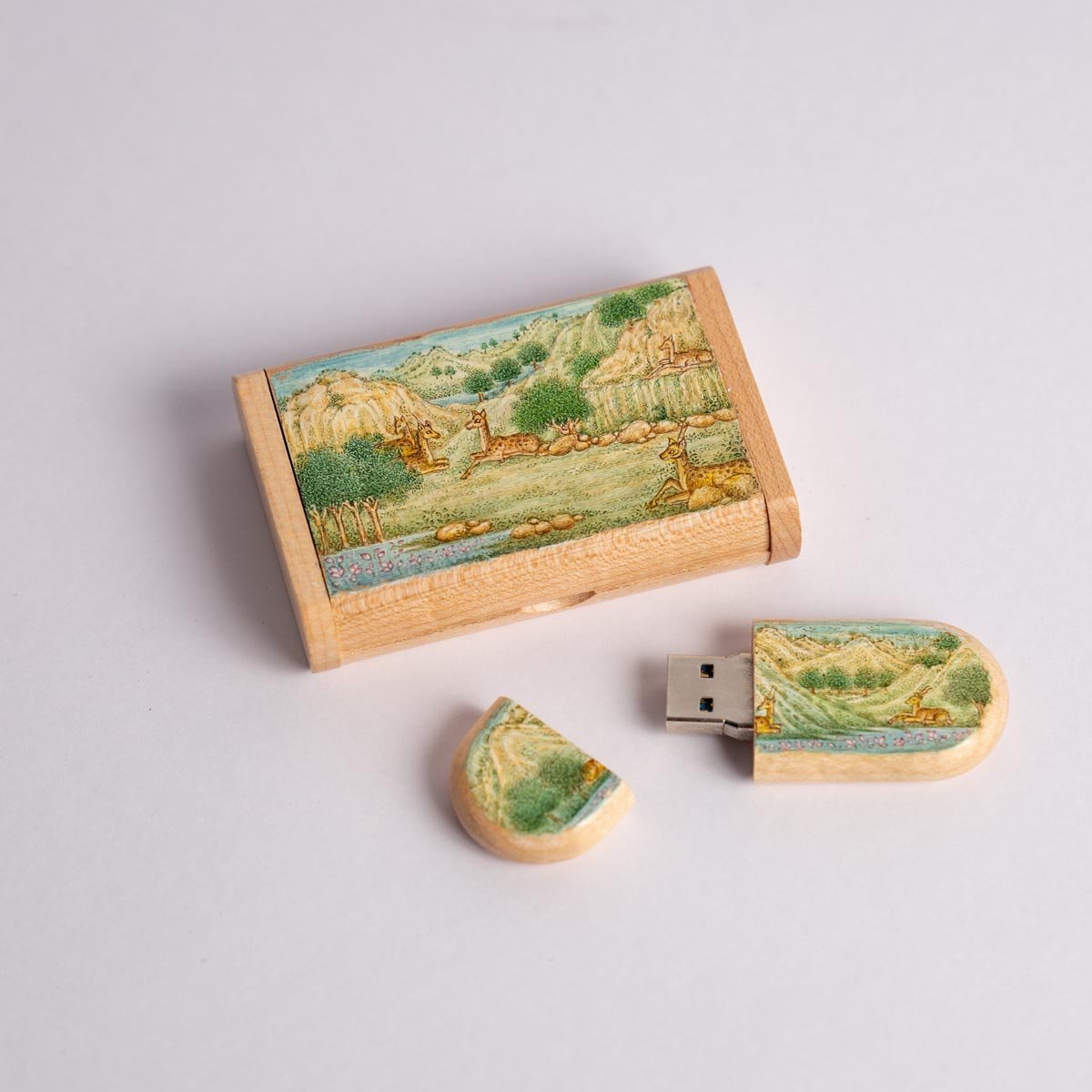 Wooden Pen drive Box Set with Hand Painted Miniature Art – Tech Accessories on Brown Living™. SKU: PN13027. Img 13.