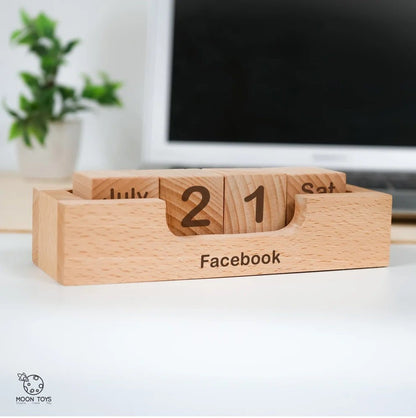Wooden Perpetual Calendar Tray – Desk Organizer & Home Decor – Desk Organizers on Brown Living™. SKU: calender. Img 1.
