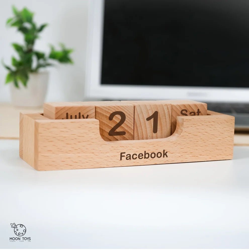 Wooden Perpetual Calendar Tray – Desk Organizer & Home Decor – Desk Organizers on Brown Living™. SKU: calender. Img 1.