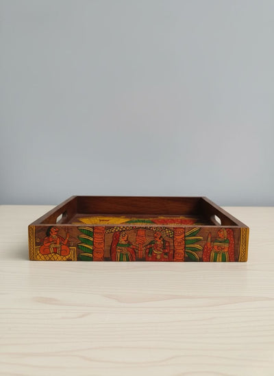 Wooden Phad Art Tray - Handpainted Serving Tray – Trays & Platters on Brown Living™. SKU: PDAMTYLGMC01. Img 5.