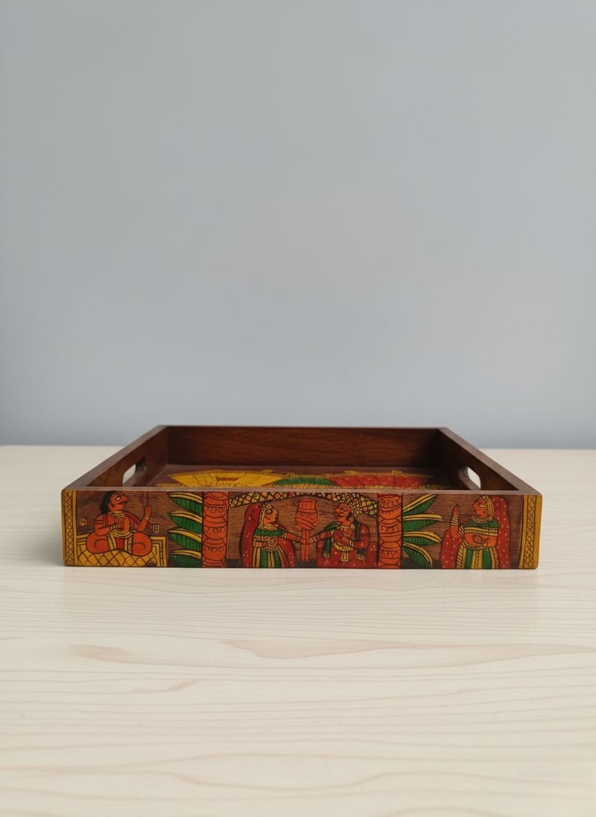 Wooden Phad Art Tray - Handpainted Serving Tray – Trays & Platters on Brown Living™. SKU: PDAMTYLGMC01. Img 5.