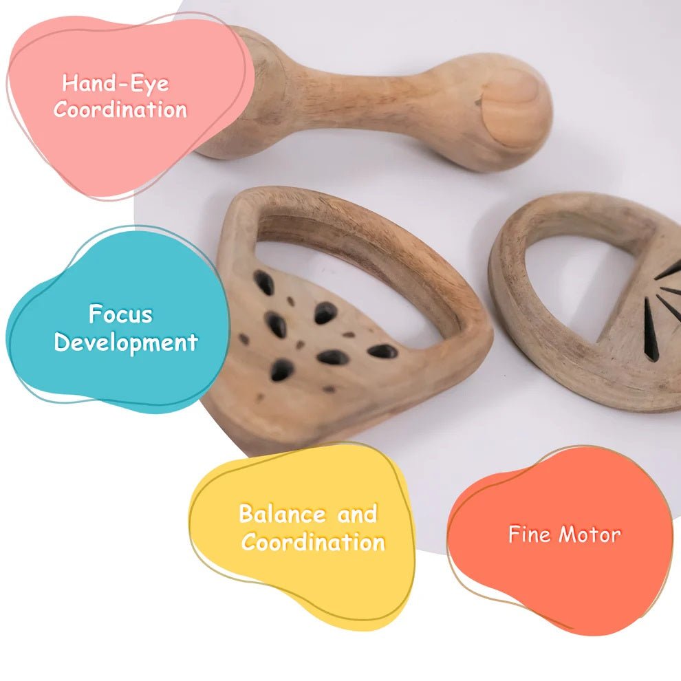 Wooden Rattle Set Baby Toy | Tangerine, Watermelon & Dumbbell – Baby Rattles on Brown Living™. SKU: TangerineWatermelonDumbbell. Img 5.
