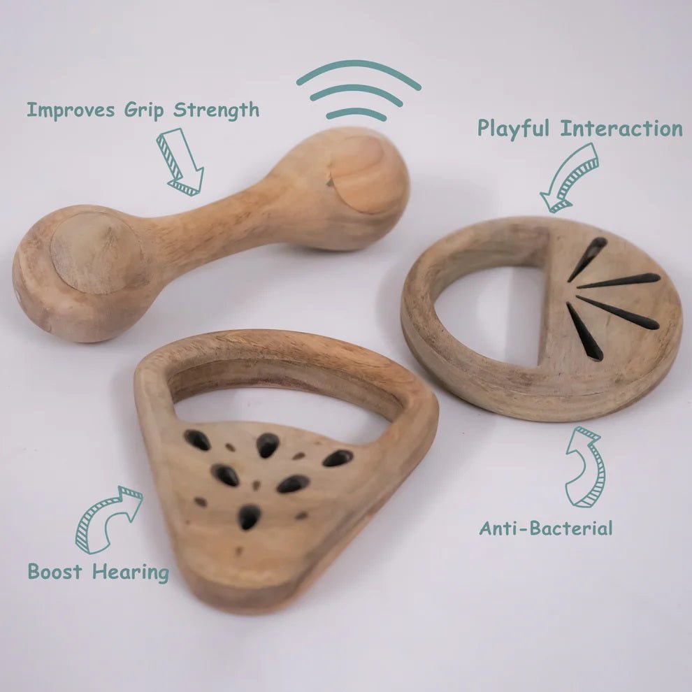 Wooden Rattle Set Baby Toy | Tangerine, Watermelon & Dumbbell – Baby Rattles on Brown Living™. SKU: TangerineWatermelonDumbbell. Img 6.