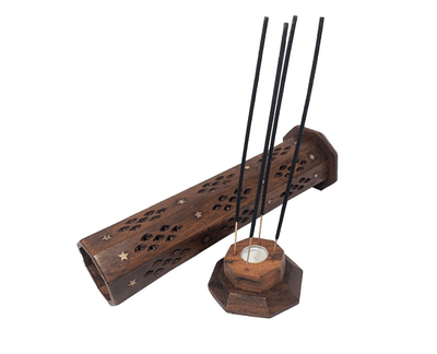 Wooden Tower Incense Holder Hexagonal Shape | Covered Agarbatti Stand – Home Decor on Brown Living™. SKU: KHIHHS-01. Img 3.
