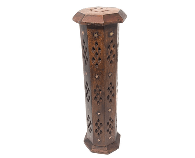 Wooden Tower Incense Holder Hexagonal Shape | Covered Agarbatti Stand – Home Decor on Brown Living™. SKU: KHIHHS-01. Img 1.