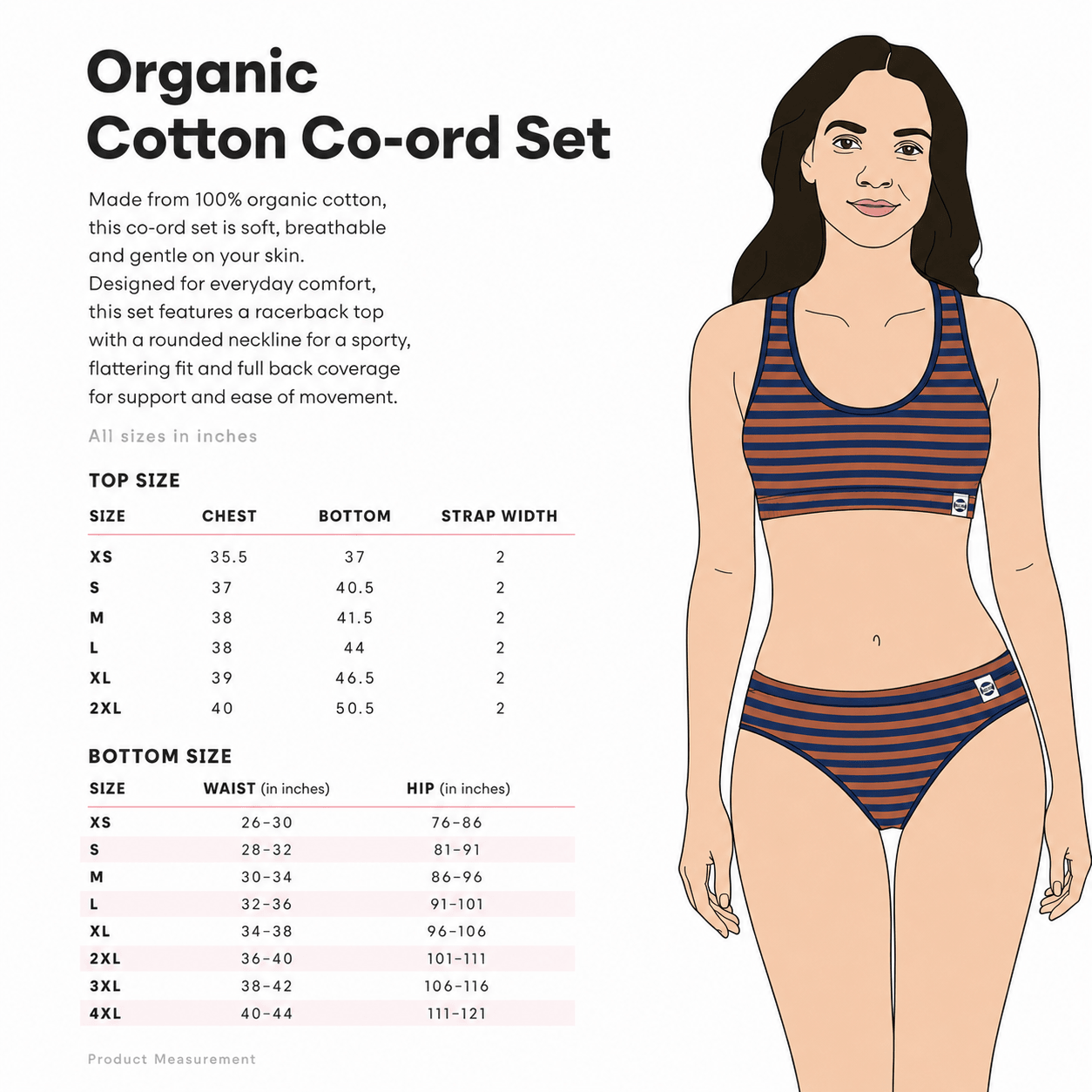 Woodland Racerback Cotton Co-ord Lingerie Set – Womens Underwear on Brown Living™. SKU: Co-OrdChocoBrwnStrp-XS. Img 13.