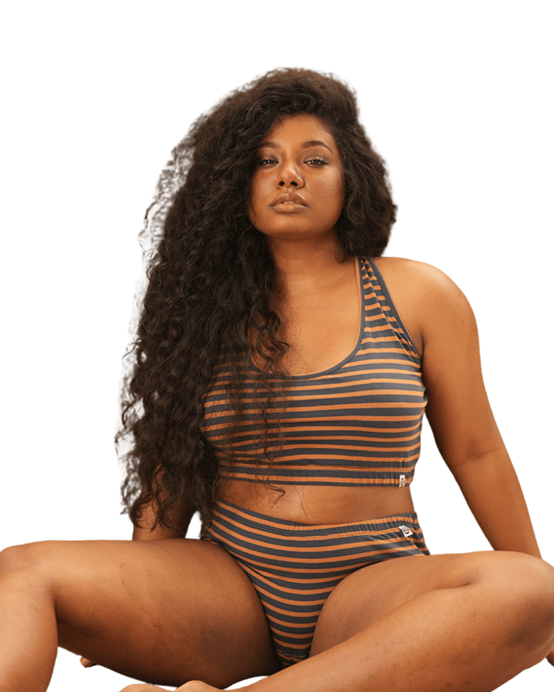 Woodland Racerback Cotton Co - ord Lingerie Set – Womens Accessories on Brown Living™. SKU: Co-OrdChocoBrwnStrp-XS. Img 3.