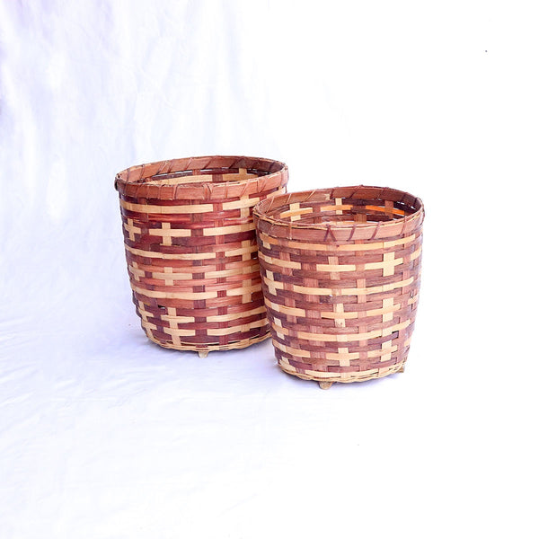 Bamboo Planter Basket - Light/Dark Brown - Set of 2