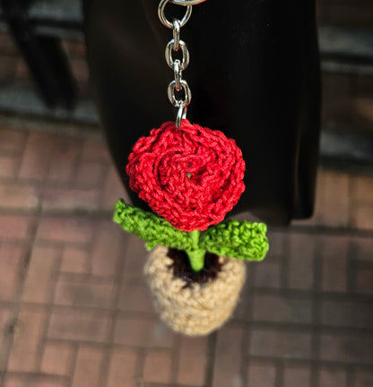 Rose Pot Keychain - Beautiful Handmade Crochet Accessory