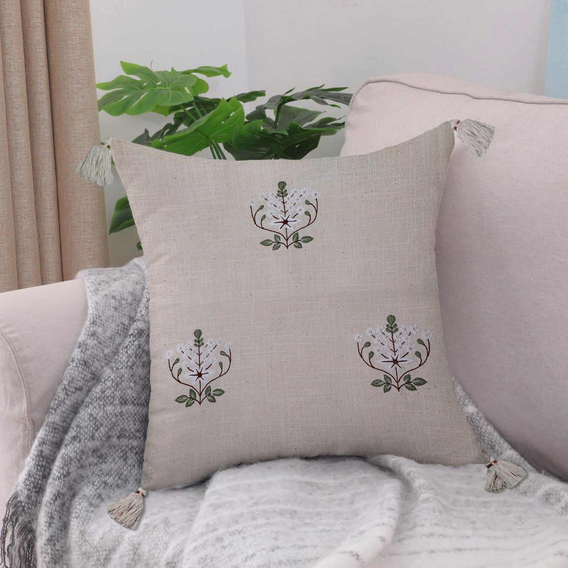 Xewali Cushion Cover | Hand - Embroidered Cotton Decorative Cushion – Covers & Inserts on Brown Living™. SKU: UD00000201 - n. Img 3.