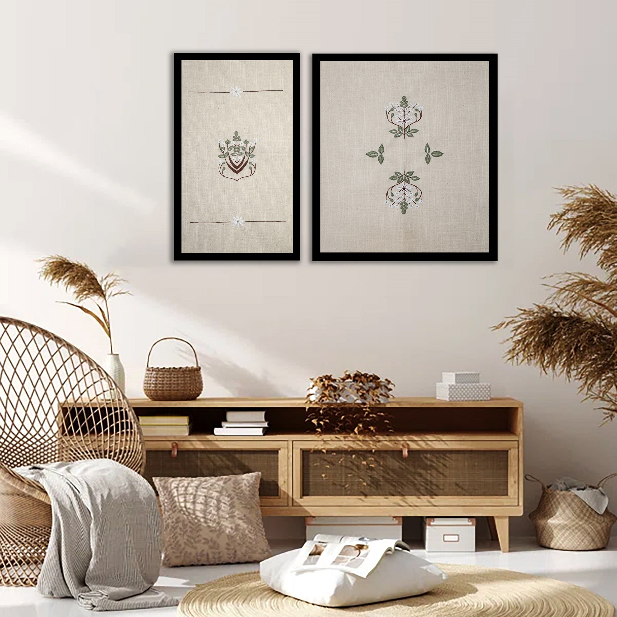 Xewali Wall Art | Hand - Embroidered Cotton Textile Artwork (Unframed) – Wall Decor on Brown Living™. SKU: UD00000192 - n. Img 2.