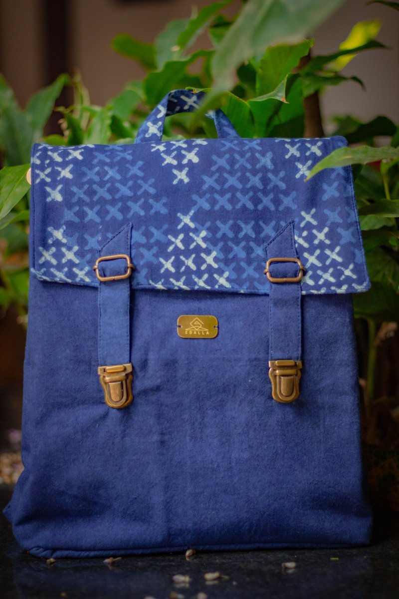 XO Indigo Backpack – Eco - Friendly Handcrafted Cotton Bag – Bags by Edalla available on Brown Living™. . SKU: XO3. Img 1.