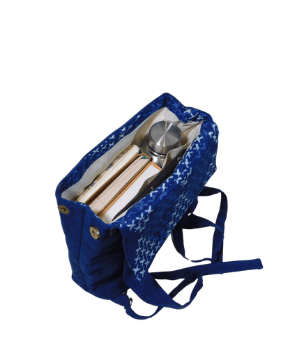 XO Indigo Backpack – Eco - Friendly Handcrafted Cotton Bag – Bags by Edalla available on Brown Living™. . SKU: XO3. Img 5.