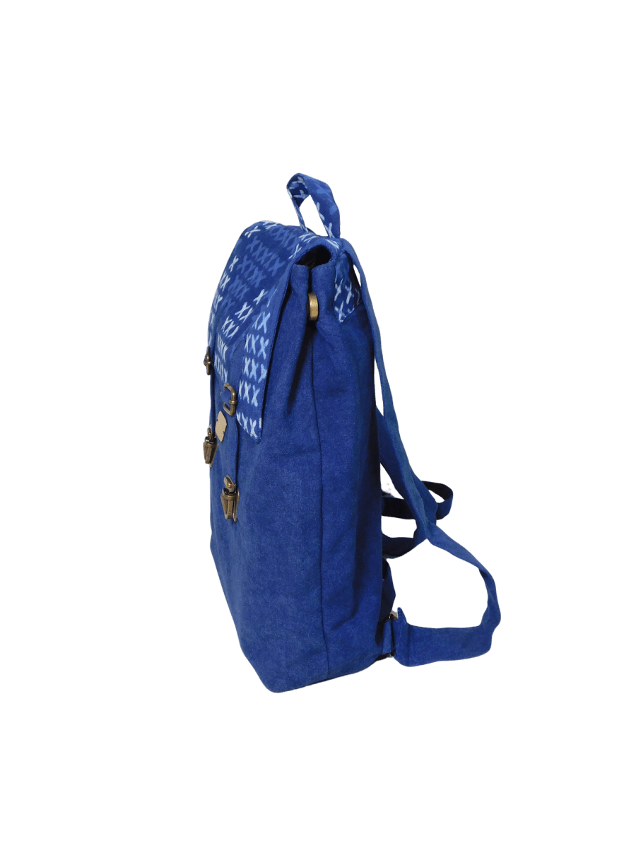 XO Indigo Backpack – Eco - Friendly Handcrafted Cotton Bag – Bags by Edalla available on Brown Living™. . SKU: XO3. Img 4.