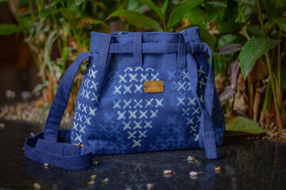 XO Indigo Bucket Bag – Eco - Friendly Handcrafted Cotton Bag – Bags by Edalla available on Brown Living™. . SKU: XO2. Img 1.
