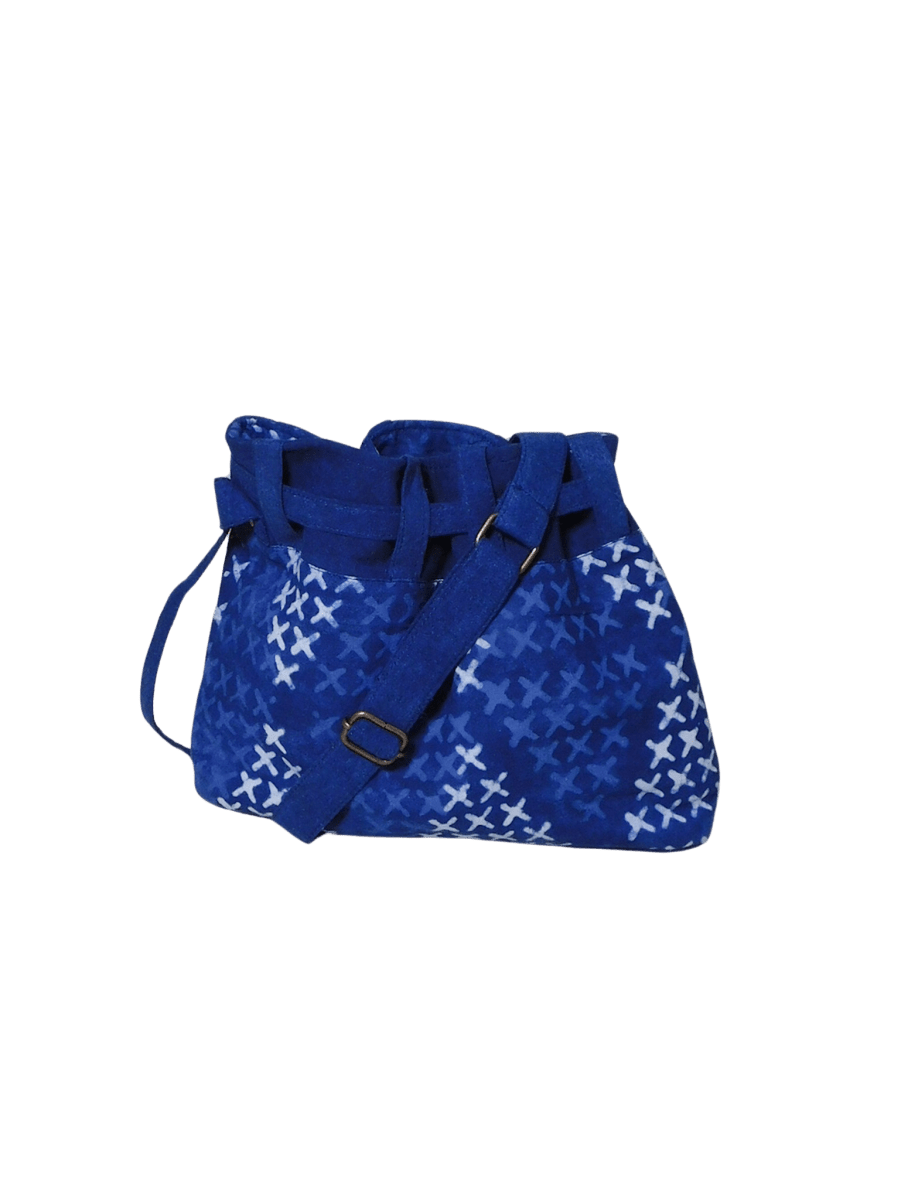 XO Indigo Bucket Bag – Eco - Friendly Handcrafted Cotton Bag – Bags by Edalla available on Brown Living™. . SKU: XO2. Img 4.