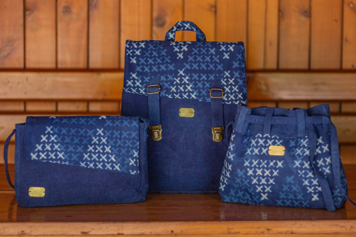 XO Indigo Sling – Eco - Friendly Handcrafted Cotton Bag – Bags by Edalla available on Brown Living™. . SKU: XO1. Img 2.