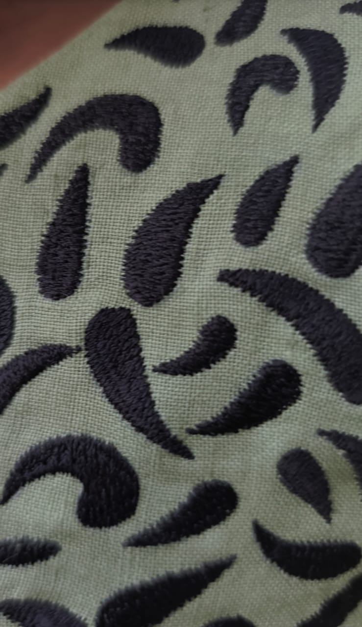 Yamika Sage Green Handloom Linen Dress With Black Embroidery – Womens Dress on Brown Living™. SKU: HD1011. Img 4.