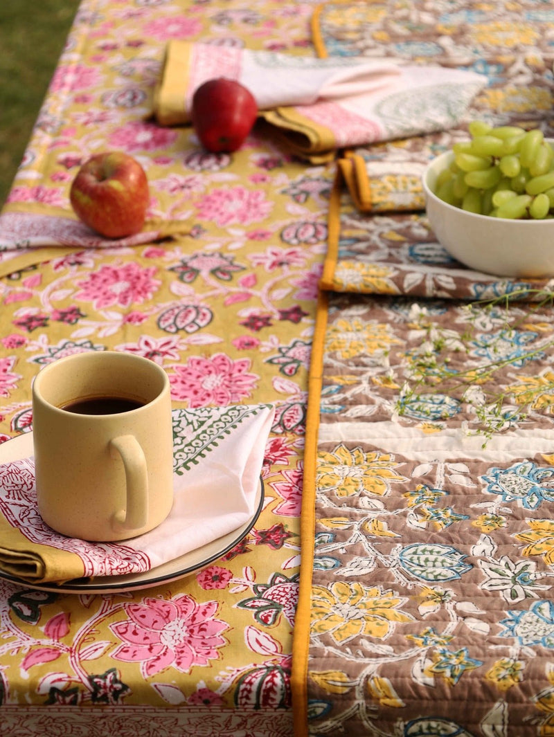 Yellow & Brown Reversible Organic Cotton Table Runner | Verified Sustainable by Brown Living™