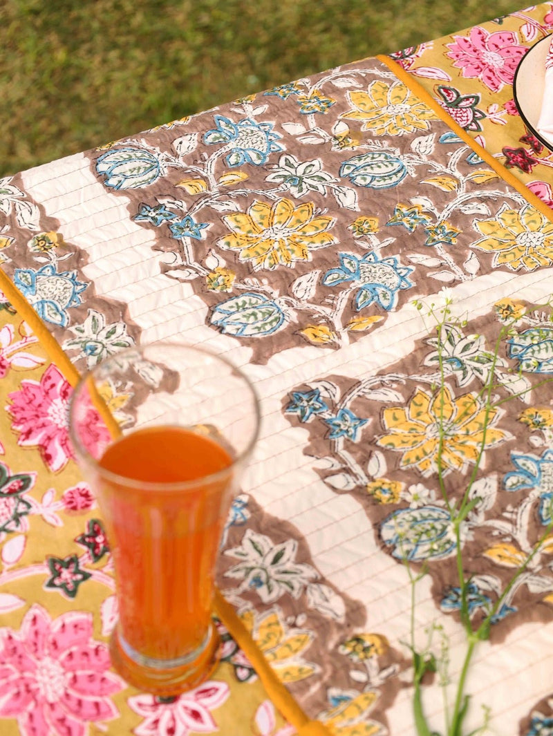 Yellow & Brown Reversible Organic Cotton Table Runner | Verified Sustainable by Brown Living™