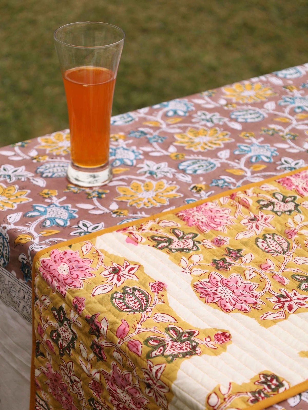 Yellow & Brown Reversible Organic Cotton Table Runner | Verified Sustainable by Brown Living™