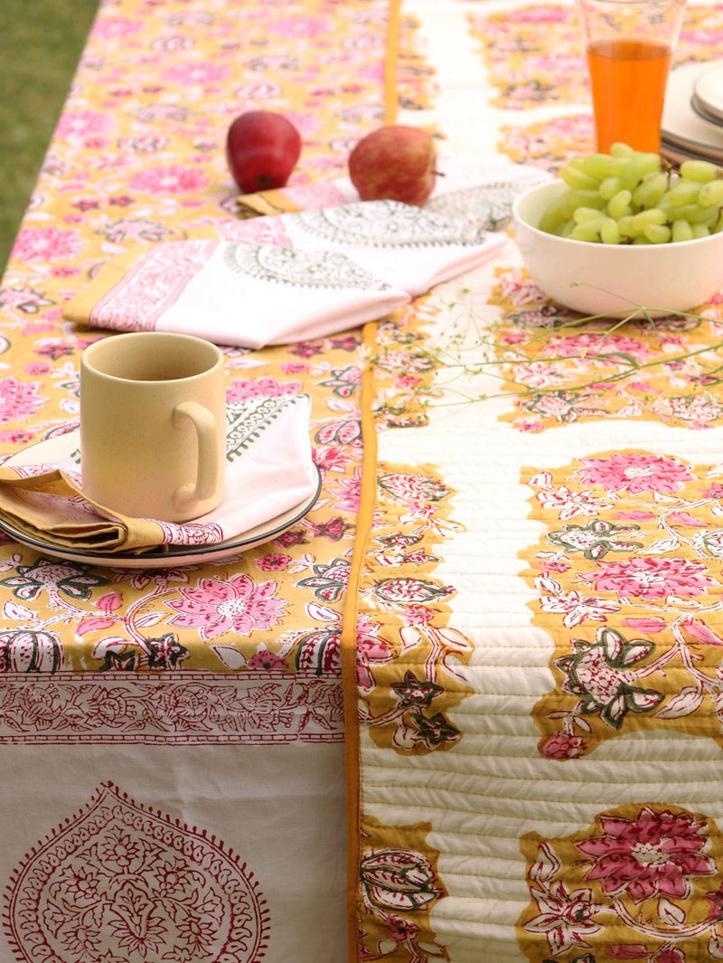 Yellow & Brown Reversible Organic Cotton Table Runner | Verified Sustainable Table Linens on Brown Living™