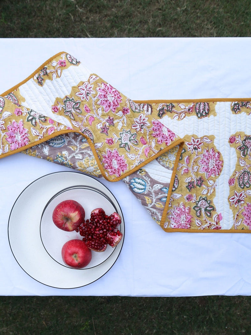 Yellow & Brown Reversible Organic Cotton Table Runner | Verified Sustainable by Brown Living™