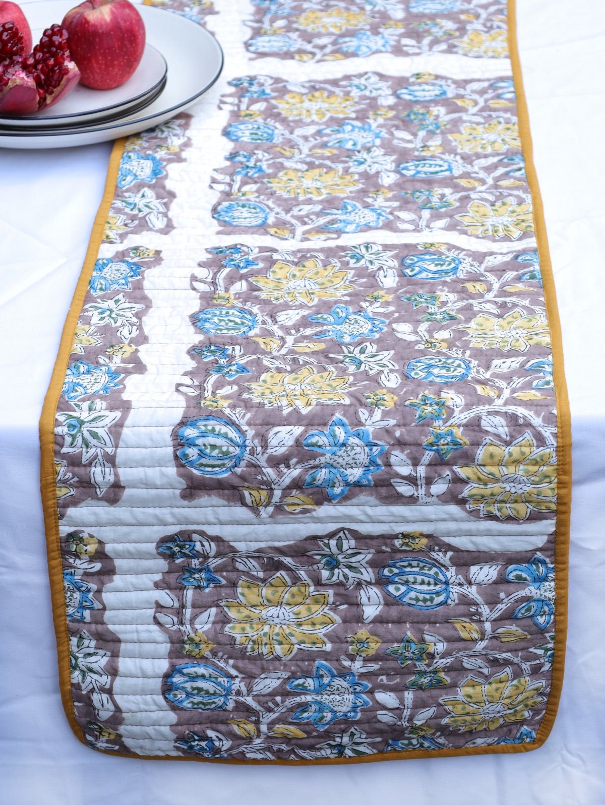 Yellow & Brown Reversible Organic Cotton Table Runner | Verified Sustainable by Brown Living™