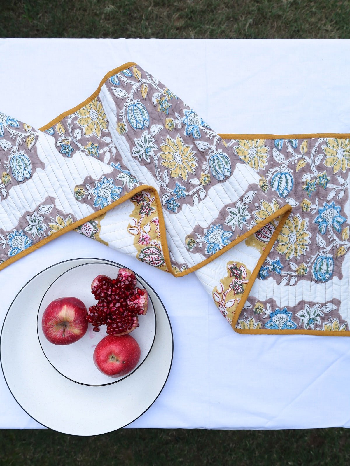 Yellow & Brown Reversible Organic Cotton Table Runner | Verified Sustainable by Brown Living™