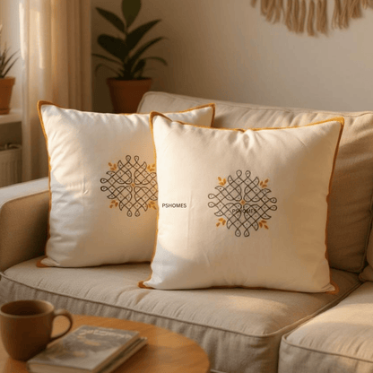 Yellow Chakra Cotton Cushion Covers Set of 2 – 24x24 inch – Covers & Inserts on Brown Living™. SKU: BL1 - CUSYKOLLAM24X24SET2. Img 2.