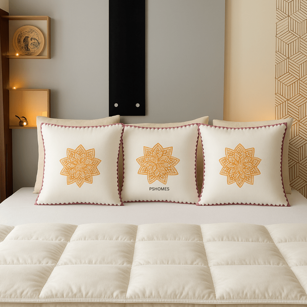 Yellow Chakra Cotton Cushion Covers Set of 2 – 24x24 inch – Covers & Inserts on Brown Living™. SKU: BL1 - CUSYKOLLAM24X24SET2. Img 3.