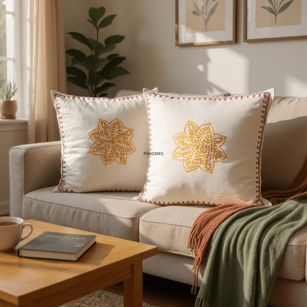 Yellow Chakra Cotton Cushion Covers Set of 2 – 24x24 inch – Covers & Inserts on Brown Living™. SKU: BL1 - CUSYKOLLAM24X24SET2. Img 4.