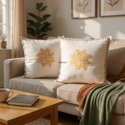 Yellow Chakra Cotton Cushion Covers Set of 2 – 24x24 inch – Covers & Inserts on Brown Living™. SKU: BL1 - CUSYKOLLAM24X24SET2. Img 4.