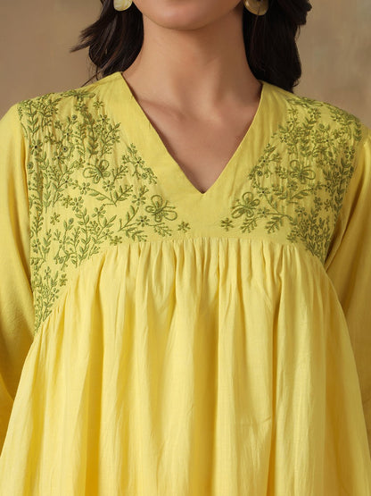Yellow Cotton Chikankari Lucknowi Kurta Pant Set – Womens Kurta on Brown Living™. SKU: IHANKPS01SY. Img 2.