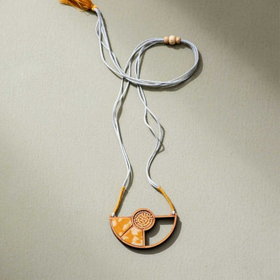 Yellow Geometrical Repurposed Fabric & Wood Pendant Earrings Combo – Womens Earrings on Brown Living™. SKU: JCC044. Img 2.