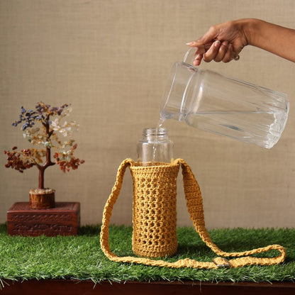 Yellow Handmade Crochet Sling Bottle Cover | Verified Sustainable by Brown Living™