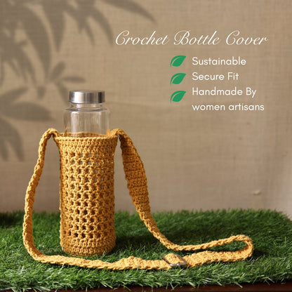 Yellow Handmade Crochet Sling Bottle Cover | Verified Sustainable by Brown Living™