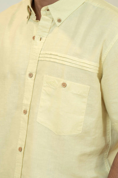 Yellow Linen Cotton Classic Half - Sleeved Shirt for Men – Mens Shirt on Brown Living™. SKU: ANTLCCLFYSS. Img 2.