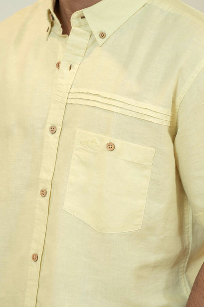 Yellow Linen Cotton Classic Half - Sleeved Shirt for Men – Mens Shirt on Brown Living™. SKU: ANTLCCLFYSS. Img 2.
