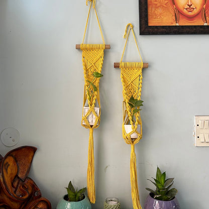 Yellow Macrame Plant Holder - Set of 2 | Verified Sustainable by Brown Living™