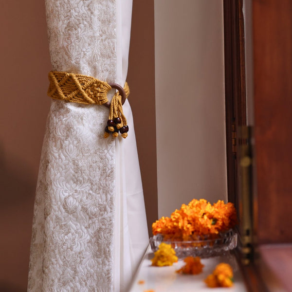 Yellow Macrame Ring Curtain Ties | Verified Sustainable Curtains on Brown Living™