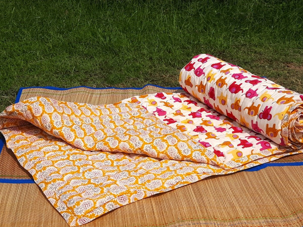 Yellow & Pink Elephant Kids handcrafted Quilt | Verified Sustainable Bed Linens on Brown Living™