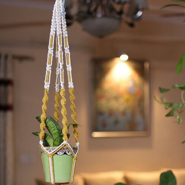 Yellow Web Macrame Plant Holder | Verified Sustainable Pots & Planters on Brown Living™