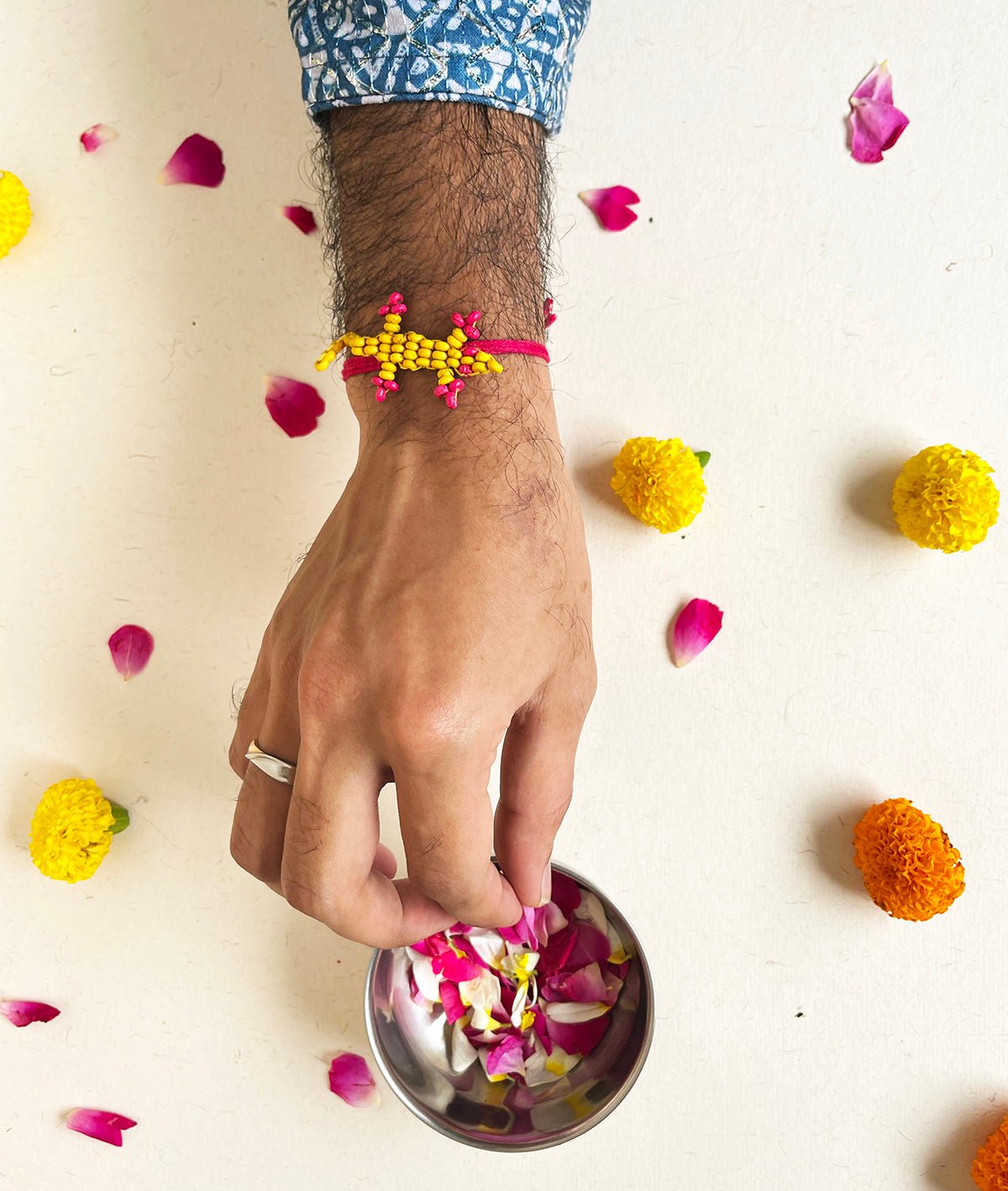 Yellow & White Chhipkali Rakhi Set of 2 – Rakhi on Brown Living™. SKU: GUL-19. Img 3.